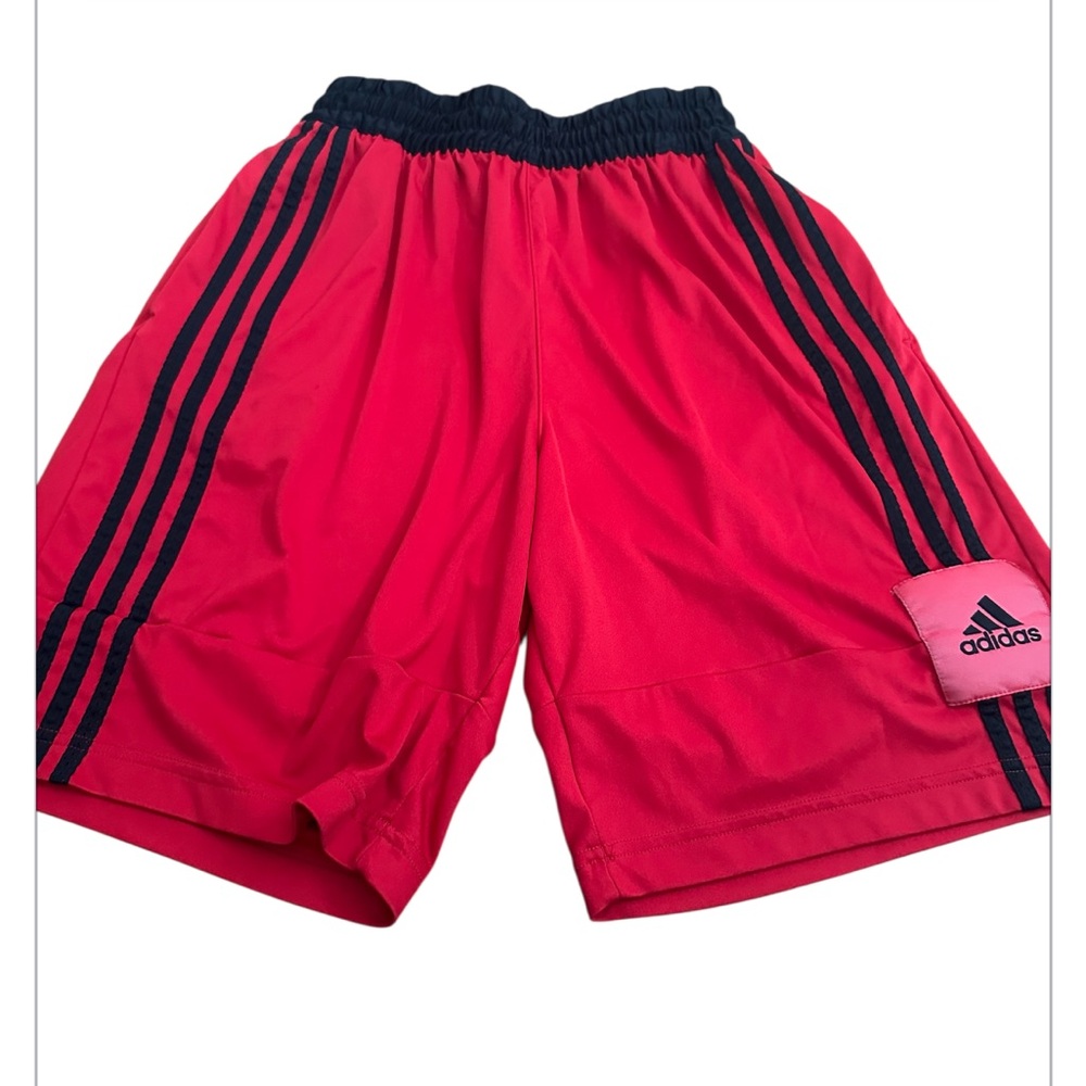 Adidas Scarlet Sports Shorts with Black Stripes